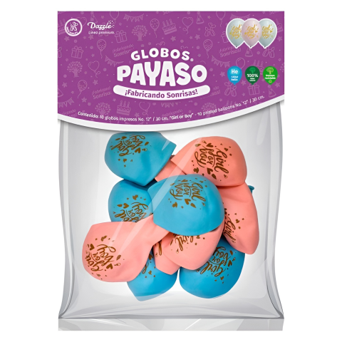 GLOBO IMPRESO PAYASO 12 GIRL-OR BOY C/10 BOLSA 148147