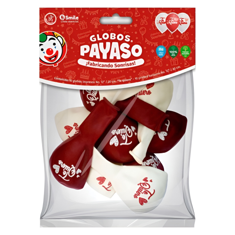 GLOBO IMPRESO PAYASO 12 TE QUIERO-VARIOS BOLSA C/10  148150
