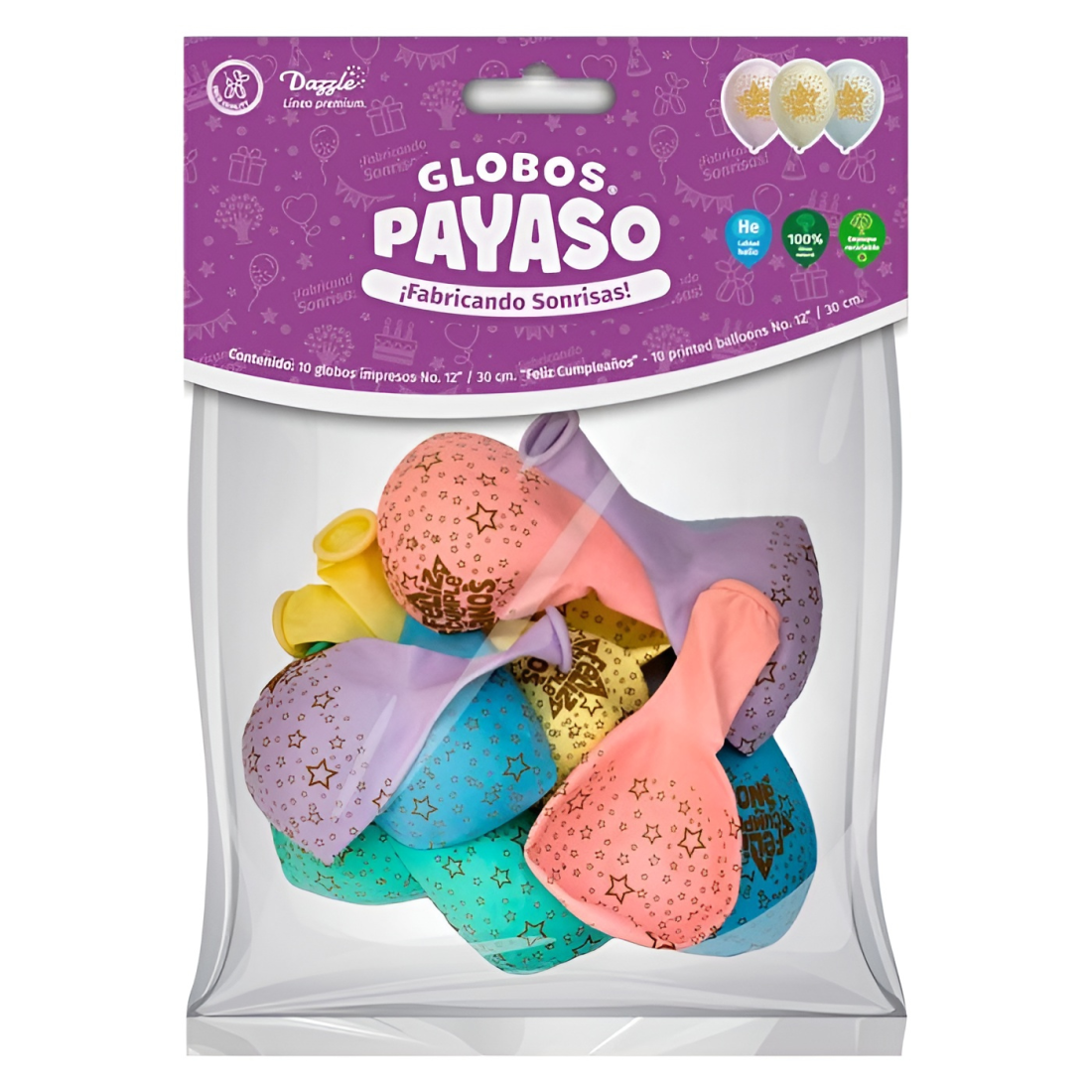 GLOBO IMPRESO PAYASO 12 FELIZ CUMPLEA¥OS VAR. C/10 148151