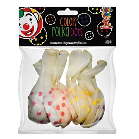 GLOBO COLOR POLKA DOTS PAYASO NUM12 C/10 SURTIDO 58091