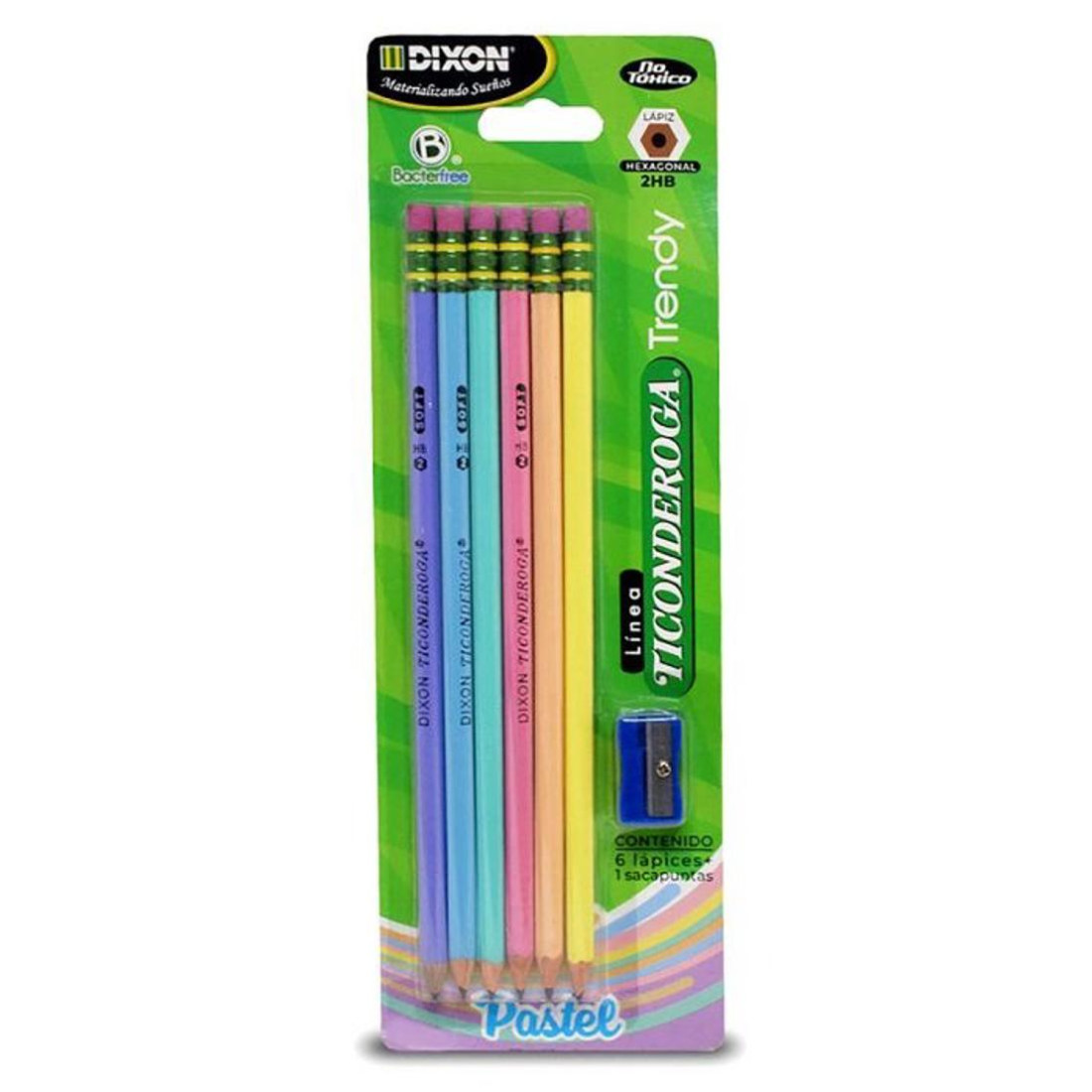 LAPIZ 2 TICONDEROGA HEXAGONAL C/6 PASTEL-SACAP. 134068