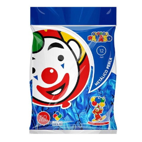 GLOBO METALICO PAYASO NUM.12 C/50 AZUL PERLA 148136