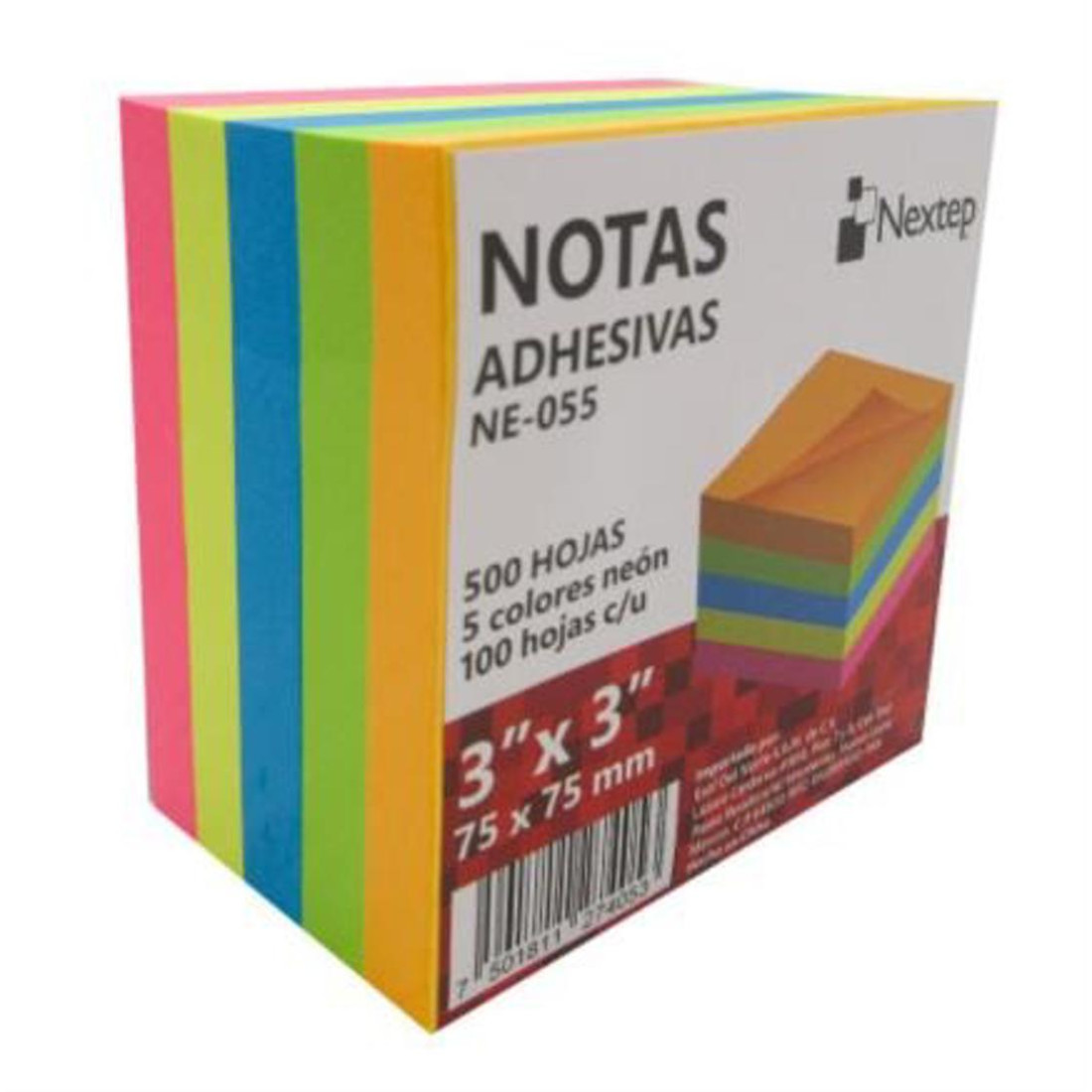 NOTAS ADHESIVAS NEXTEP 3X3 NEON 5 COLS 500H NE-055