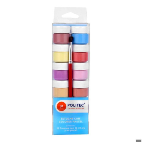 PINTURA ACRILICA POLITEC C. PASTEL 10ML PINCEL C/12 113959