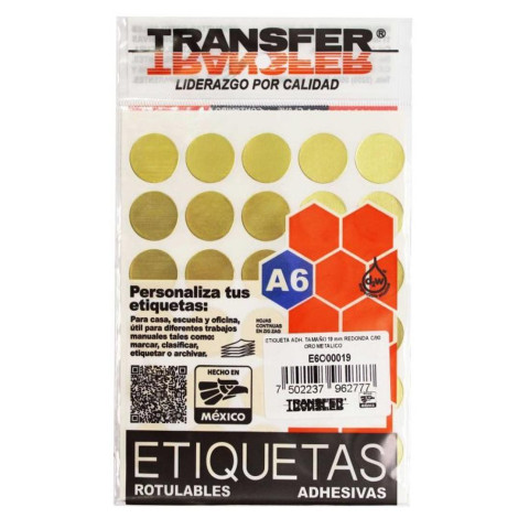 ETIQUETA SELLO 19MM TRANSFER ORO C/90 66690