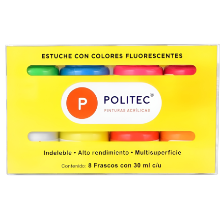 SET C/8 PZAS ACRILICO POLITEC 30982 NEON 30ML 113996