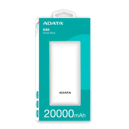 20,000mAh CARGADOR ADATA POWER BANK  BLANCO C20 PBC20-WH