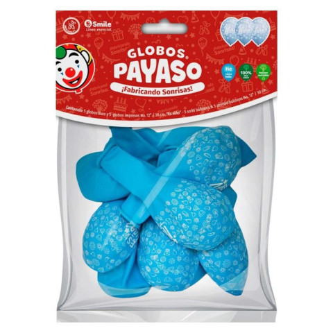 GLOBO IMPRESO PAYASO 12 ES NINO AZUL PASTEL C/10 148149