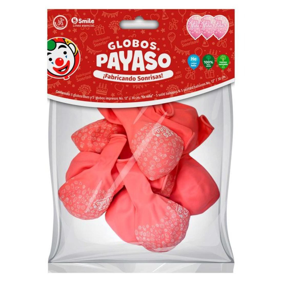 GLOBO IMPRESO PAYASO 12 ES NINA ROSA PASTEL C/10 148148