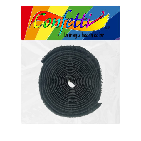 CINTA VELCRO NEGRO CONFETTI 20MM X 1MT C/ADH GANCHO Y FELPA 117761