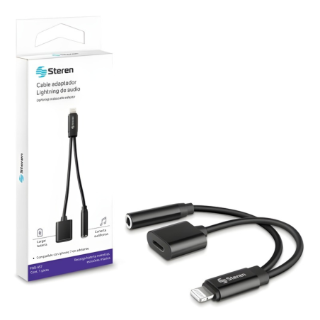 CABLE ADAPTADOR LIGHTNING PARA AUDIO 3.5MM Y CARGA POD-457