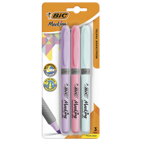 MARCADOR FLUORE. P/CINCEL BIC HIGHLIGHTER C/3 PASTEL 134327