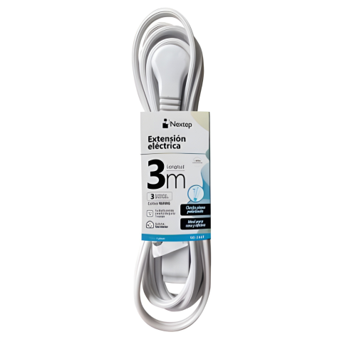 EXTENSION ELECTRICA NEXTEP 16AWG 3M C.P. BLANCA NE-244T