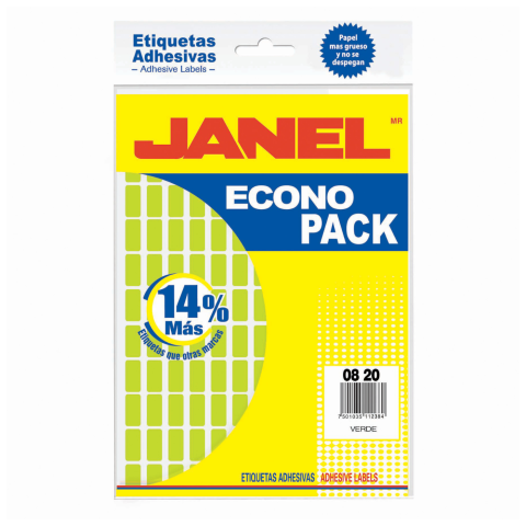 ETIQUETA FLUORECENTE VERDE JANEL MOD04 08*20 BOLSA 66640