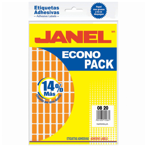 ETIQUETA FLOURECENTE NARANJA JANEL MOD04 08X20 BOLSA 66639
