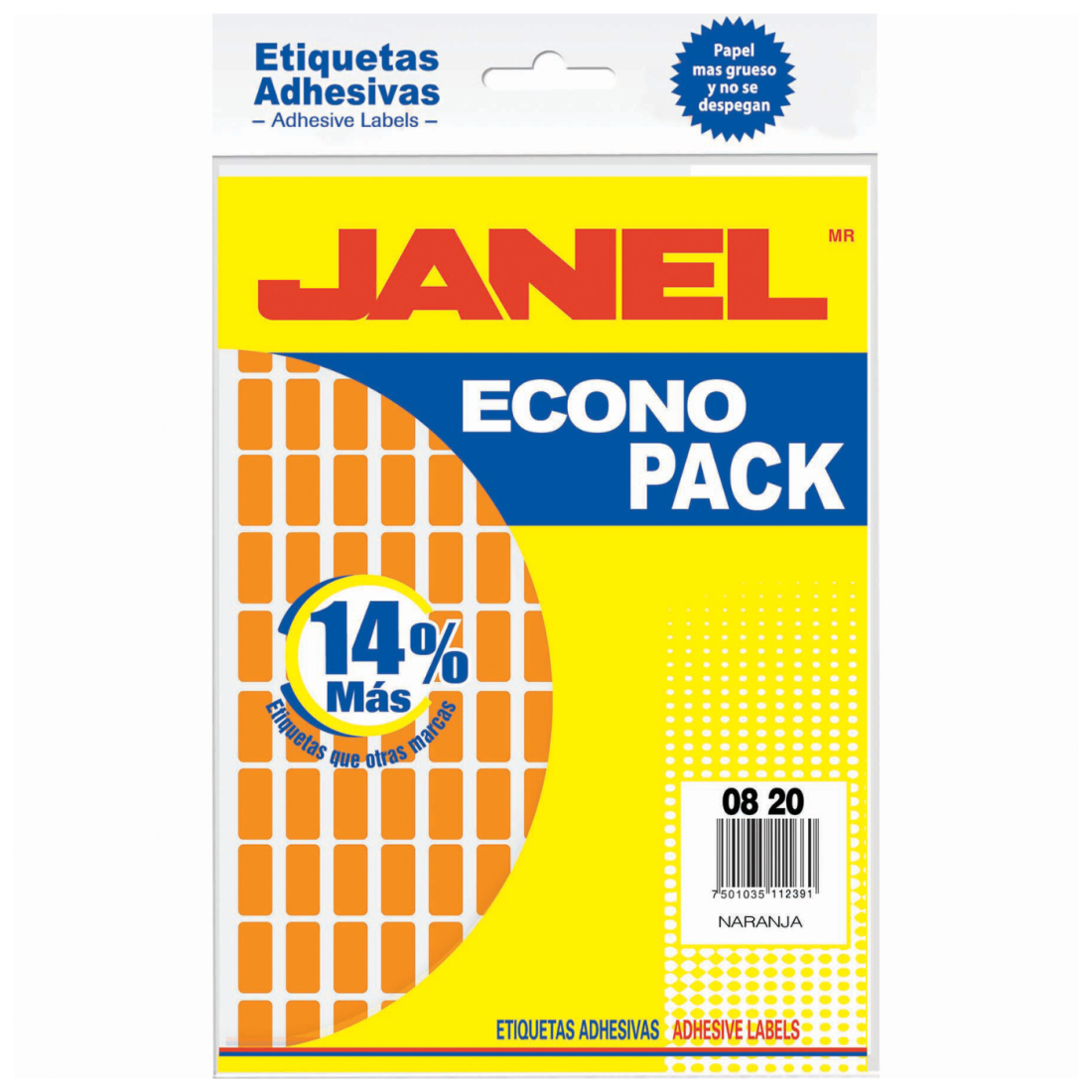 ETIQUETA FLOURECENTE NARANJA JANEL MOD04 08X20 BOLSA 66639