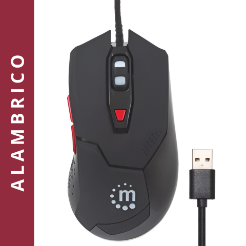 MOUSE OPTICO GAMING NEGRO DPI AJUSTABLE LUZ LED MANHATTAN
