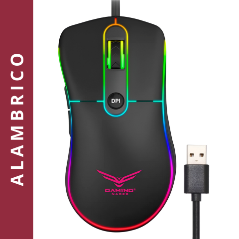 MOUSE GAMER NACEB ALAMBRICO NEGRO RETROILUMINADO RGB 3200DPI
