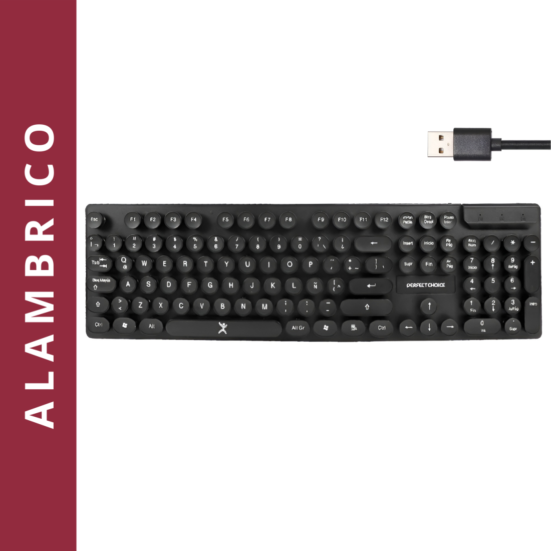 TECLADO PERFECT CHOICE ALAMBRICO BLACK ROUND USB