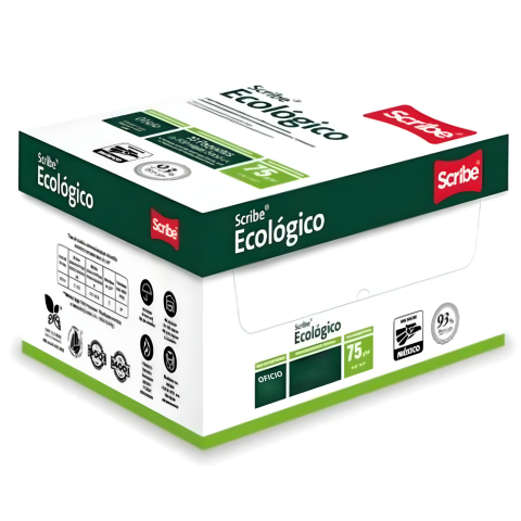CAJA PAPEL CORTADO SCRIBE ECOLOGICO OFICIO 93% B 75G C/5000