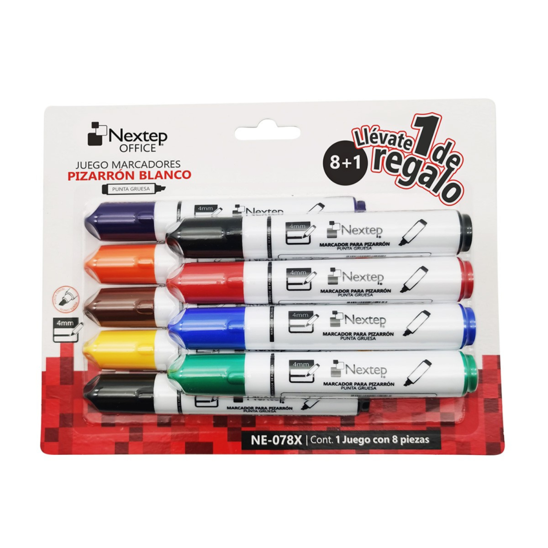JUEGO MARCADOR NEXTEP P/ PIZARRON BLANCO 8 COLS 4MM NE-078X
