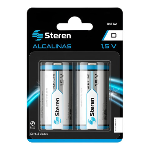 PILAS STEREN ALCALINAS TIPO D 1.5 V C/2 PZAS BAT-D2