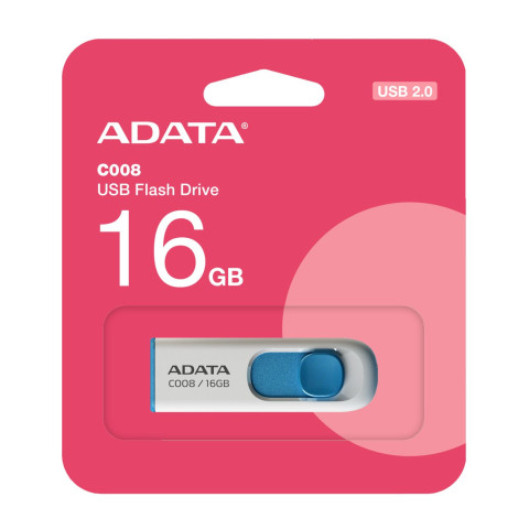 MEMORIA USB 2.0 16GB ADATA C008 BLANCO-AZUL AC008-16G-RWE