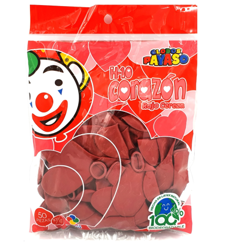 GLOBO FIGURAS PAYASO CORAZON C/50 ROJO BOLSA 058024