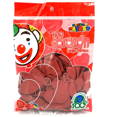 GLOBO FIGURAS PAYASO CORAZON C/50 ROJO BOLSA 058024