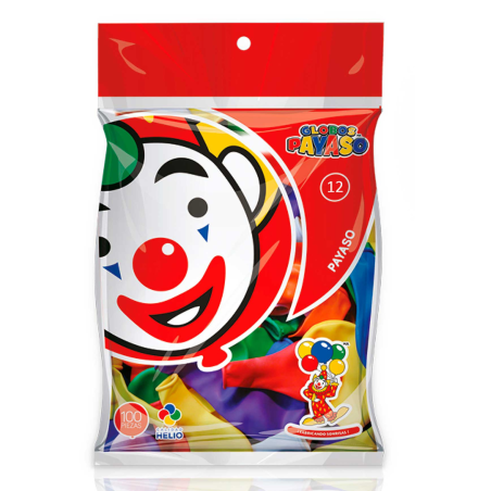 GLOBO REDONDO PAYASO NUM 12 BOLSA C/100 SURTIDO 58006