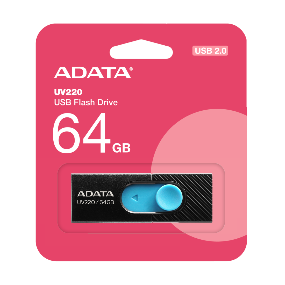 MEMORIA ADATA 64GB USB 2.0UV220 RETRACTIL NEGRO/AZUL