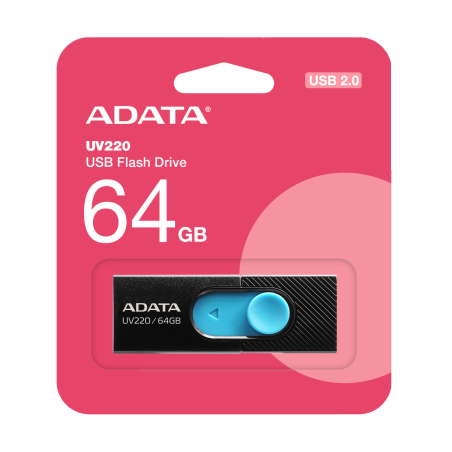 MEMORIA ADATA 64GB USB 2.0UV220 RETRACTIL NEGRO/AZUL