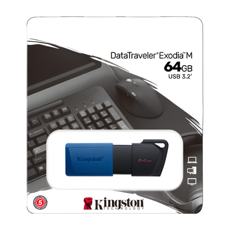 MEMORIA KINGSTON 64GB USB 3.2 NEGRO/AZUL GEN 1 DATATRAVEL
