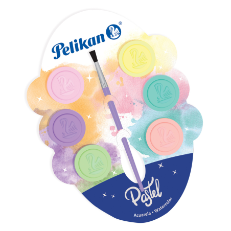 ACUARELA C/6 C/PINCEL PELIKAN COLS. PASTEL ESTUCHE 47925