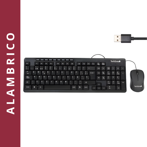 KIT TECLADO Y MOUSE ALAMBRICO TECHZONE NEGRO TEWTZ19COMB1-LA
