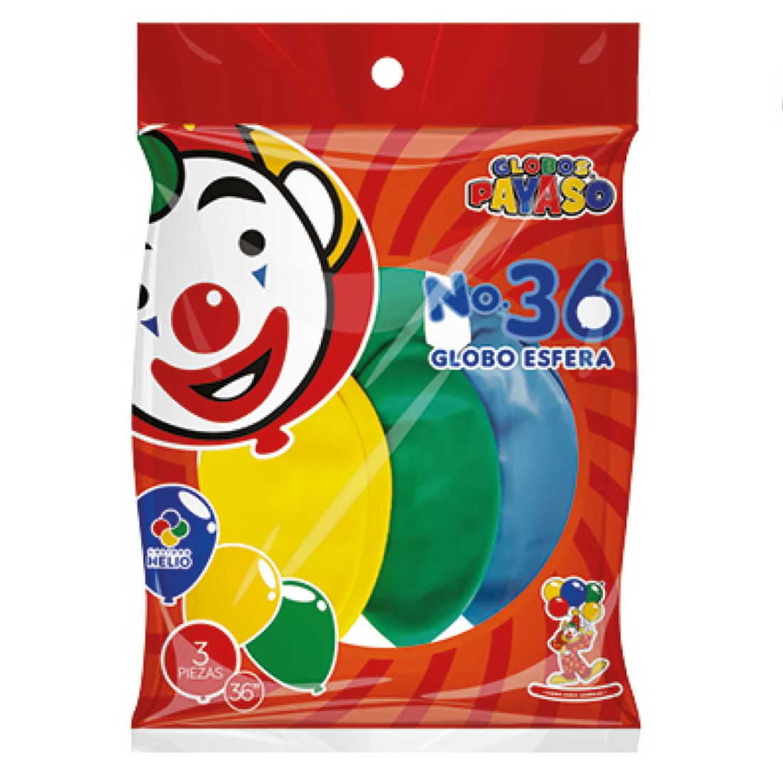 GLOBO ESFERA PAYASO NUM. 36 BOLSA C/3 AZUL CIELO 58074