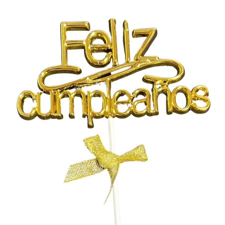 TOPPER P/PASTEL VM LIZ84 FELIZ CUMPLEANOS DORADO 156178