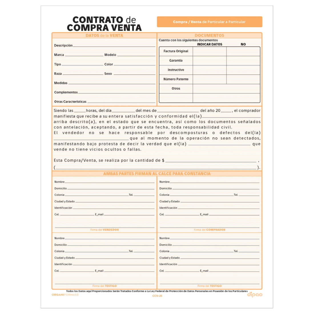 BLOCK CONTRATO COMPRA VENTA ORGANIFORMAS 25H 59784