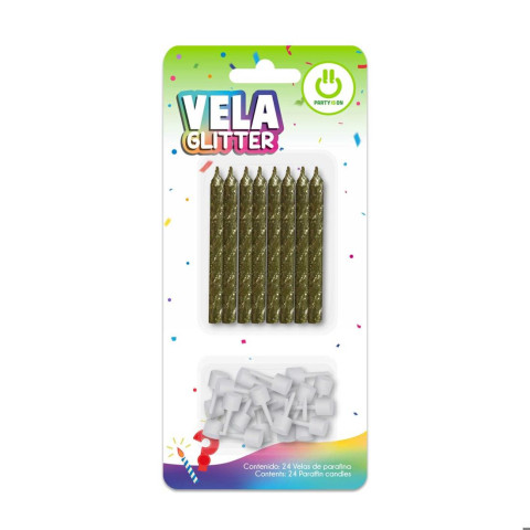 VELA ESPIRAL PAYASO GLITTER DORADO 163204
