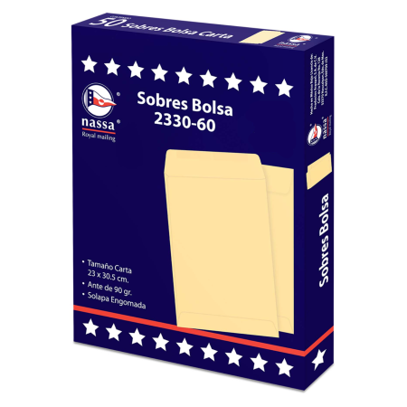 SOBRES BOLSA 2330-60 NASSA DORADO CARTA 011408