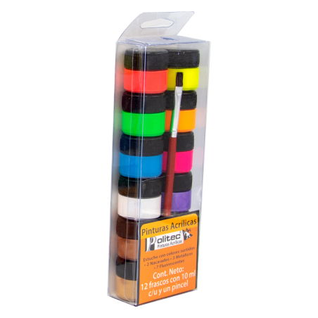 PINTURA ACRILICA POLITEC 10ML. BL/12 METAL. Y NACARA. 113938