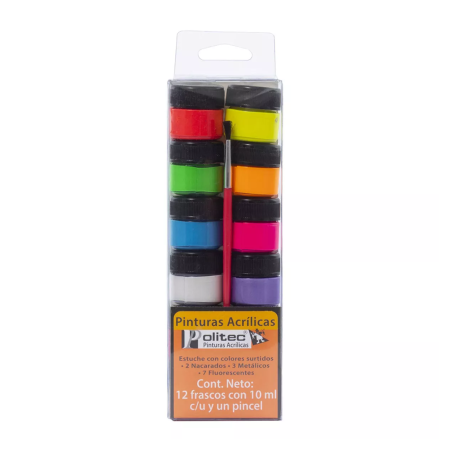 PINTURA ACRILICA POLITEC 10ML. BL/12 METAL. Y NACARA. 113938