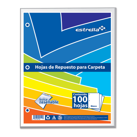 PAQUETE HOJA REPUESTO ESTRELLA CARTA BLANCO 100H