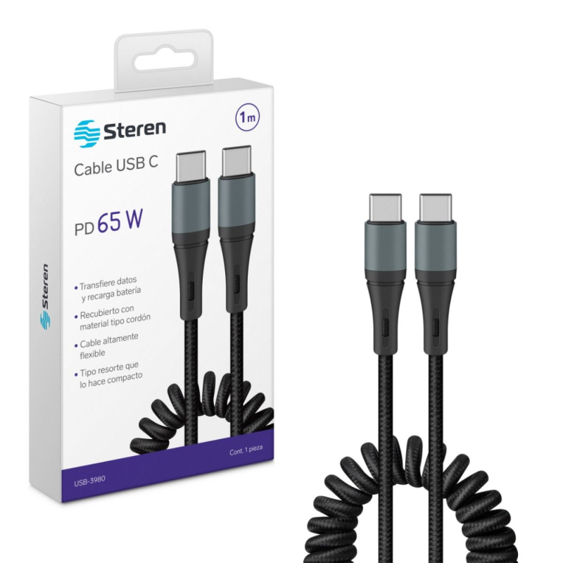 CABLE USB C A USB C ESPIRAL USB-3980 STEREN DE 1M NYLON