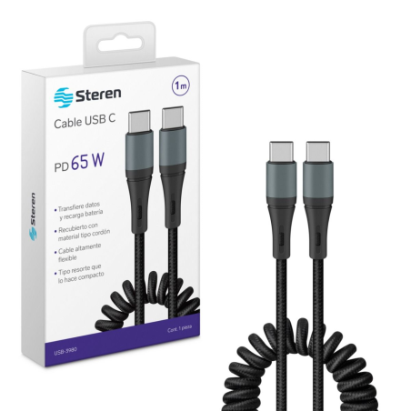 CABLE USB C A USB C ESPIRAL USB-3980 STEREN DE 1M NYLON