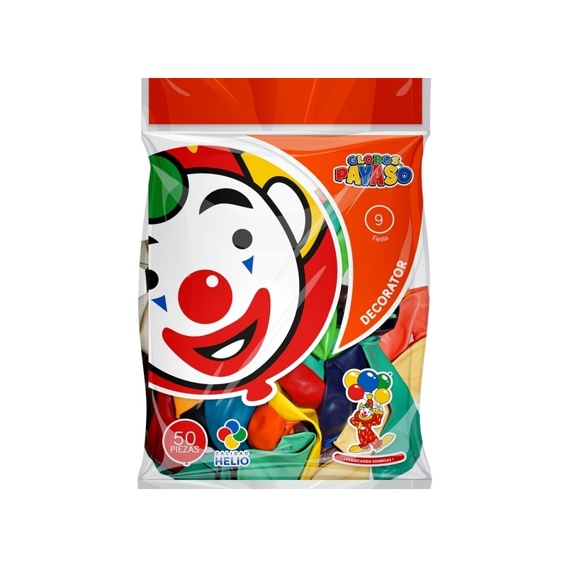 GLOBO DECORATOR PAYASO NUM.09 BOLSA C/50 SURTIDO COL 58015