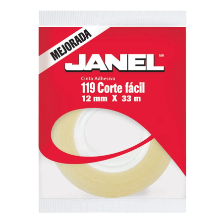 CINTA ADHESIVA CORTE FACIL JANEL 119 12 X 33 MTS RLL 031657