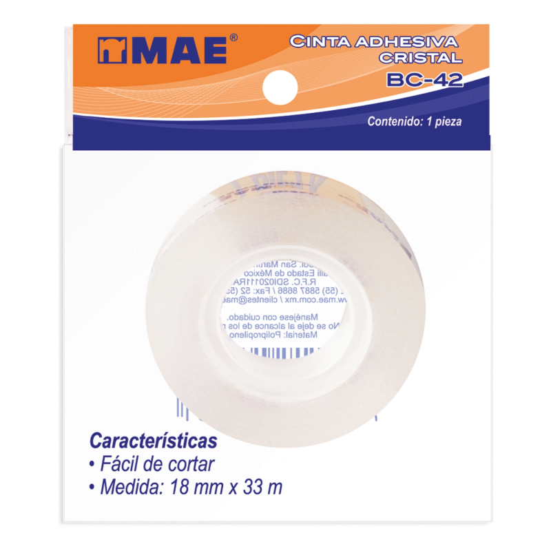 CINTA ADHESIVA CRISTAL MAE BC-42 18X33 ROLLO 81629