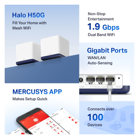 SISTEMA MESH HALO H50G 3 PIEZAS MERCYSYS WIFI AC1900 BEAMFO