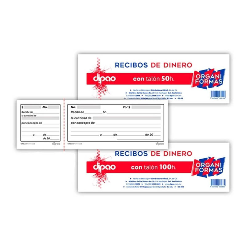 BLOCK RECIBO DE DINERO C/100  ORGANIF DC-100 C/TALON 59781